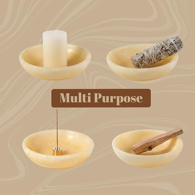 Koville Natural Onyx Incense Holder, Incense Holder for Sticks with 9 Holes, Handmade Incense Burner Ash Catcher for Meditation Yoga SPA, Balsam Fir/Palo Santo/Sage/Cone Incense Bowl(Orange)