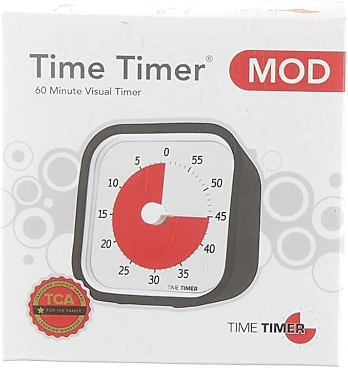TIME TIMER MOD (Charcoal), A Visual Countdown 60 Minute Timer for Classrooms, Meetings, Kids and Adults Office and Homeschooling Tool with Silent Operation and Interchangeable Silicone Cover