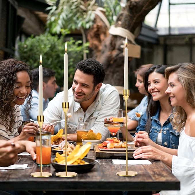 Set of 6 Gold Candlestick Holders Taper Candle Holders Candle Holders Decorative Candlestick Holder for Home Decor, Wedding, Dinning, Party, Anniversary (Bright Gold)