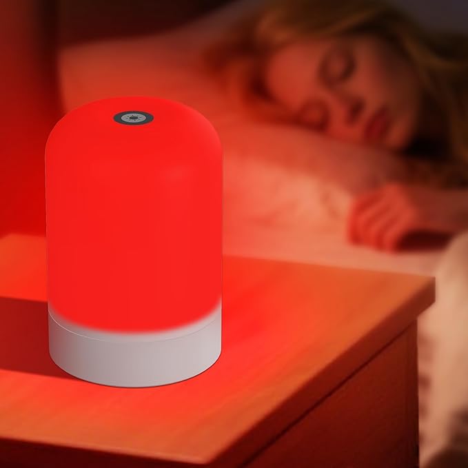 Red Light Therapy Lamp for Sleep & Relaxation – 670nm Bedside Night Light with Touch Control, Dimmable LED Lamp for Bedroom | Cordless, Rechargeable, Portable Design for Travel & Home Use