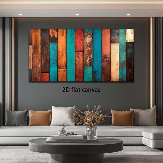 ZESTRILIA Reclaimed Wood Planks Canvas Wall Art for Living Room Office Rustic Mosaic Colorful Canvas Artwork Living Room Dining Entryway Room Décor