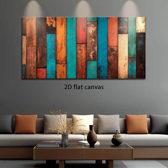 ZESTRILIA Reclaimed Wood Planks Canvas Wall Art for Living Room Office Rustic Mosaic Colorful Canvas Artwork Living Room Dining Entryway Room Décor