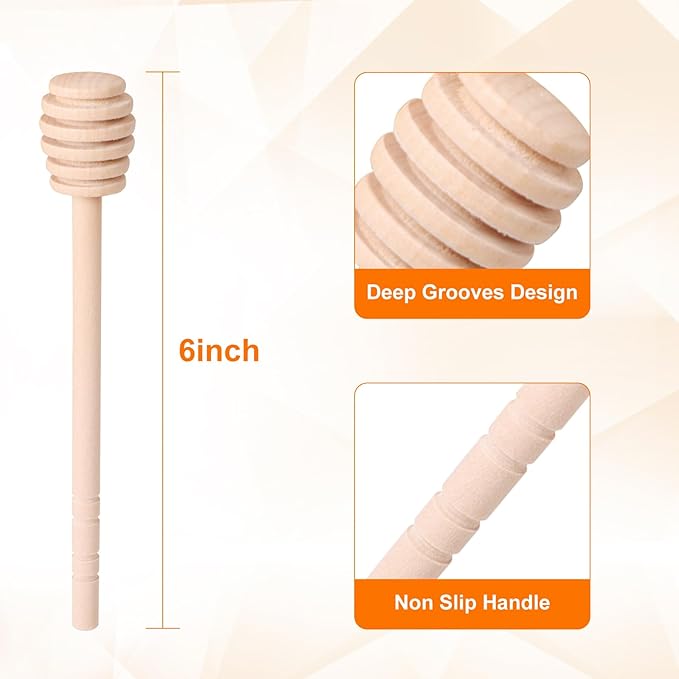 100 PCS Wooden Honey Sticks Dipper 6 Inch, Mini Honeycomb Honey Stirrer Stick For Honey Jar Dispense Drizzle Honey and Wedding Party Favors Gift