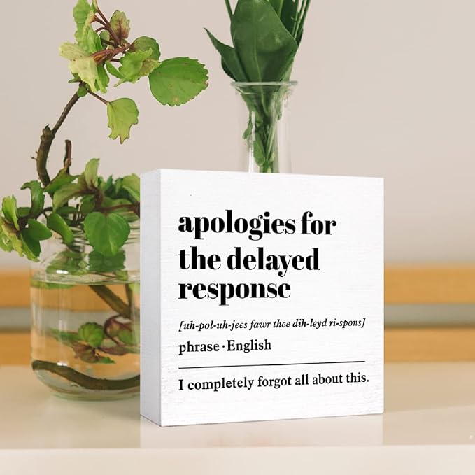 Funny Office Wood Box Sign Apologies for the Delayed Response Definition Wooden Block Sign Humorous Office Desk Décor for Home Office Cubicle Table Décor,Office Gift for Friend Coworker Employee