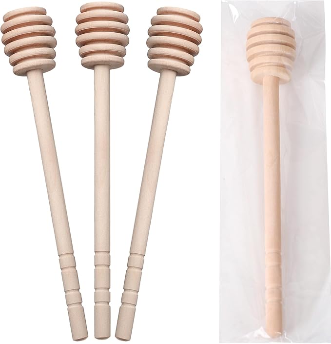 22 PCS Wooden Honey Sticks Dipper 6 Inch, Individually Wrapped Mini Honeycomb Honey Stirrer Stick For Honey Jar Dispense Drizzle Honey and Wedding Party Favors Gift