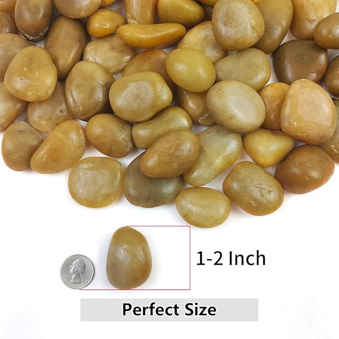 40lbs Yellow River Rocks for Landscaping, 1-2 Inch Natural Pebbles for Indoor Plants, High Polished Decorative Stones Garden Outdoor and Indoor DIY Vase Filler Fish Tank Aquariums