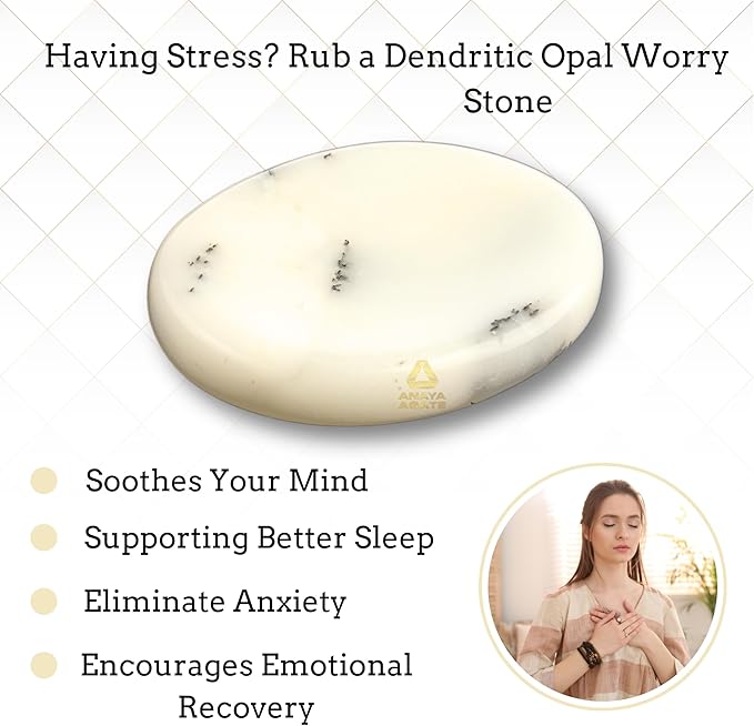 Dendritic Agate Worry Stones – Crystal Thumb Worry Stone for Anguish, Stress – Relaxing and Soothing Balance Stones for Meditation, Stress Relief – Healing Stones and Crystals for Men and Women