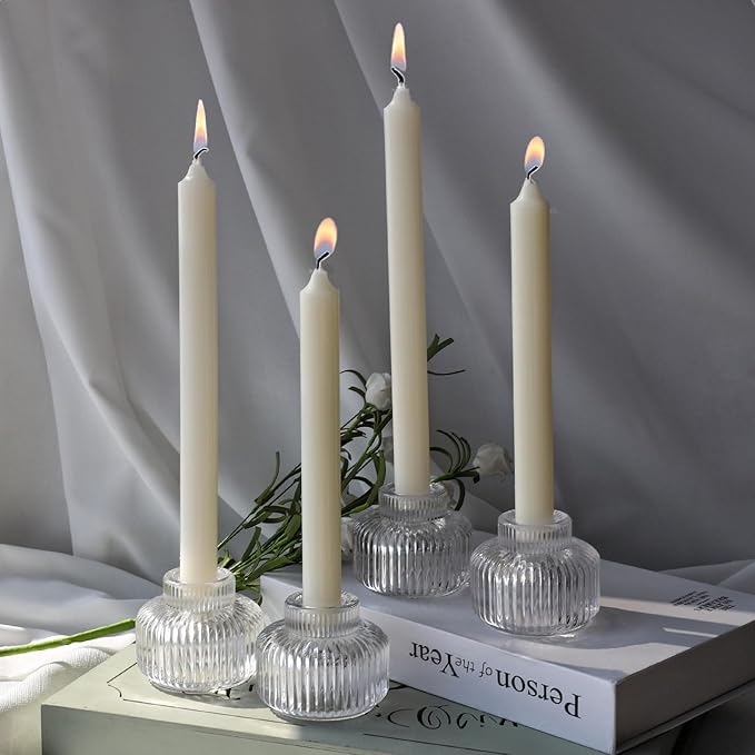 Woho Clear Taper Candle Holders Set of 8 for Taper Candles/Tea Lights Candles, Ribbed Glass Candlestick Holders for Wedding Table Centerpiece, Fluted Votive Candle Holders for Dinner Party Home Decor