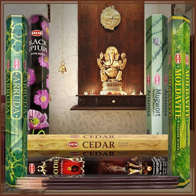 Hem Incense Sticks Variety Pack #27 and Incense Stick Holder Bundle with 6 Leafy Fragrances