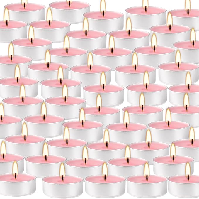 Pink Scented Tealight Candles - 100 Pack Votive Candles Bulk - Rose Fragrance Tea Light Candle Gift Set for Holiday, Wedding and Home - 4 Hour