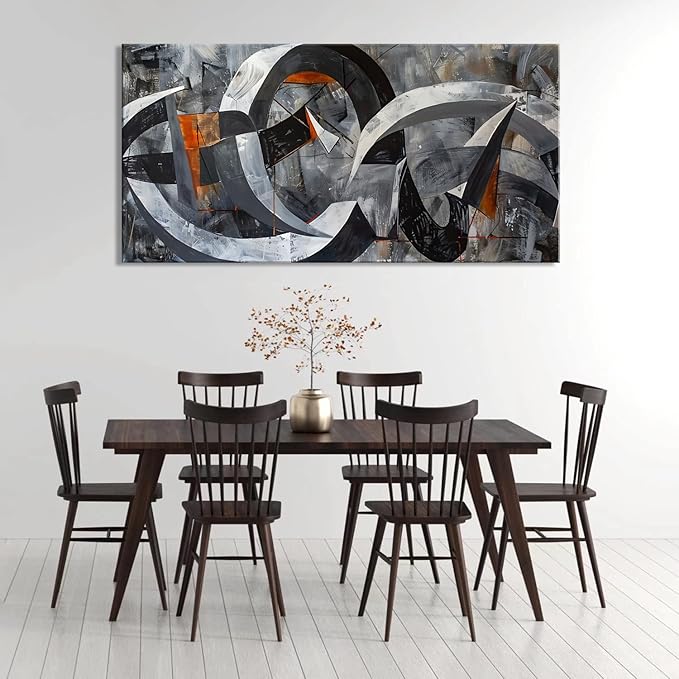 ZESTRILIA Abstract Black and White Wall Art for Living Room Office Gray Canvas Painting Prints Large Artwork Dining Bedroom Decor Extra Large (58x28 Inches)