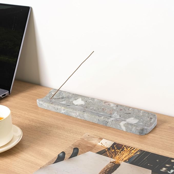 Koville Marble Incense Holder, Incense Holder for Sticks, Incense Sticks Holder Ash Catcher for Meditation Yoga SPA, Natural Stone Incense Burner, Home Table Decor (Grey)