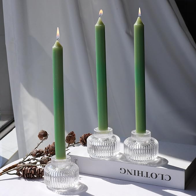 Woho Clear Taper Candle Holders Set of 8 for Taper Candles/Tea Lights Candles, Ribbed Glass Candlestick Holders for Wedding Table Centerpiece, Fluted Votive Candle Holders for Dinner Party Home Decor