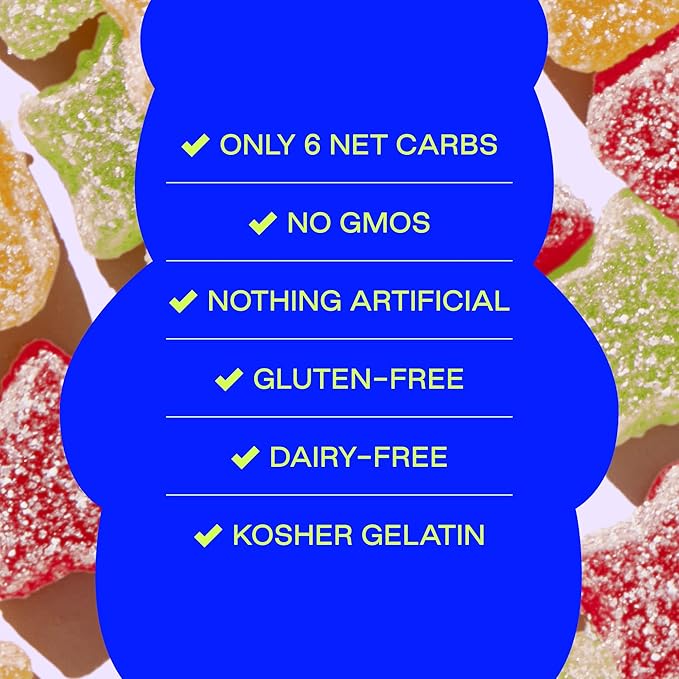 BEHAVE Low Sugar, Low Carb Gummy Candy | Healthy, High in Fiber, Keto & Diabetic Friendly Snack | Non-GMO, Gluten-Free, Dairy-Free, No Artificial Flavors or Sweeteners | Sour Stars, 1.8oz (1-Pack)