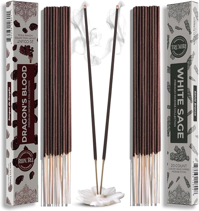Trumiri Incense Sticks - Combo Pack of 40 Insence-Sticks - 20 Dragons Blood + 20 White Sage - Insenses - Insents - Incents - Inscense - Incence - Incienso - All Natural Incense Sticks