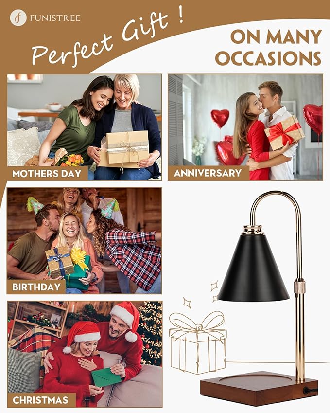 Candle Warmer Lamp with Timer Dimmable, Christmas Birthday Gifts for Women Mom, Candle Warming Lamp for Home Decor, Black Wax Melt Warmer for Jar Scented Candles with 2 Bulbs