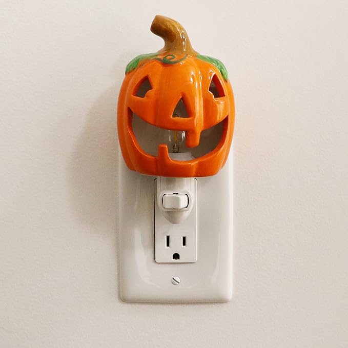 Milltown Merchants Ceramic Pumpkin Night Light - Plugin Night Light with Lights - Mini Christmas Tree Decorative Light