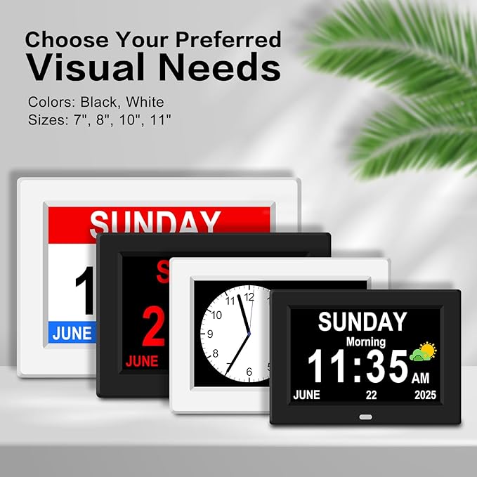 10'' Large Display Digital Alarm Clock for Seniors Date Day of Week Electric Digital Clocks 12 Alarms 4 Colors Desk Calendar Clocks for Memory Loss Alzheimers Clock Auto DST/Dimmer