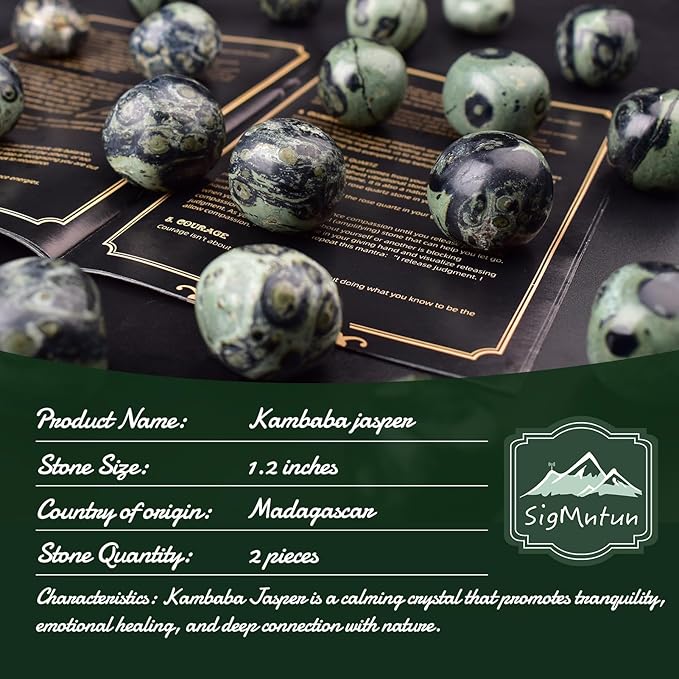 Polished Kambaba Jasper Crystal Stones - 2 Pcs of 1.2" Worry Stone for Anxiety, Pocket Palm Stone Super Large Handpicked Natural Tumbled Gemstones for Meditation, Reiki, Chakra Healing, Home Decor