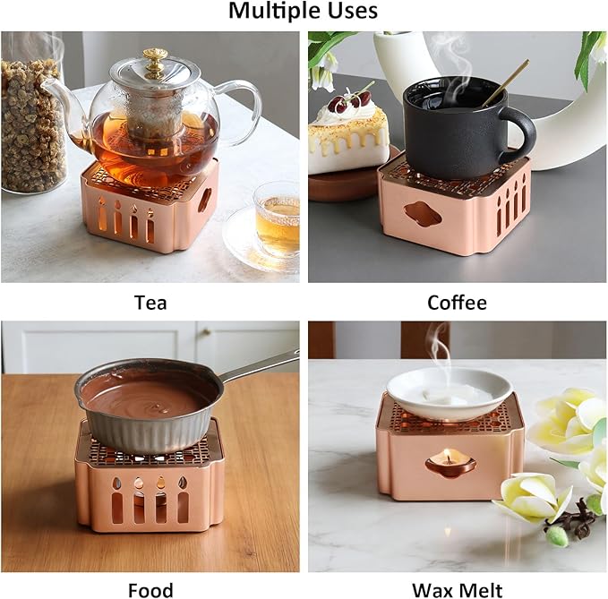 Unique-Design Tea Warmer, Detachable Teapot Warmer Base, Small Heater for Tea, Coffee, Milk, and Wax Melts, Includes Tealight Holder