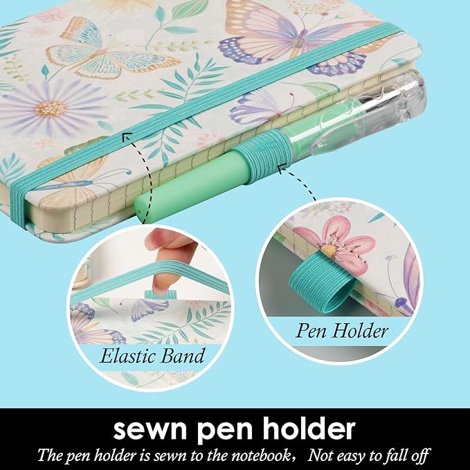Aesthetic Small Journal Notebook, 3 Pack Mini Pocket Notebook with Pen, (Butterfly Garden) 3.7" x 5.7", 100GSM Lined Paper, Hardcover Small Notepad for Kids/Girls/Women Writing Note Taking