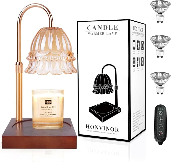 Candle Warmer Lamp, Candle Warmer Lamp Adjustable Height, Candle Warmer Light with Timer & Dimmer, Compatible with Jar Scented Candles, Flower Candle Warmer with 3 Bulbs for Home Decor