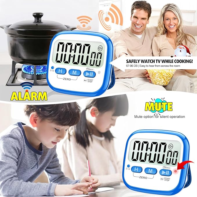 2-Pack Magnetic Kitchen Timers for Cooking, Digital Stop Watch Countdown Timer for Kids, Teachers, Classroom, Office, Exercise - Battery Included
