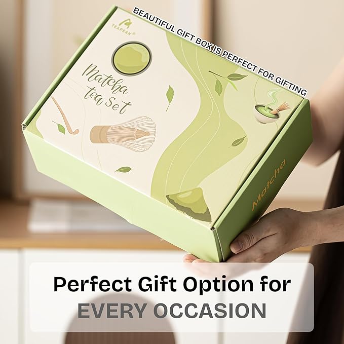 TEPEAK Matcha Whisk Set, 7 Pcs Matcha Set white, Matcha Kit for Ceremony, Matcha Tea Set for Making Breakfast/Latte, Ceramic Matcha Bowl (Chawan) with Spout and Bamboo Whisk, Gift for Friend/Family