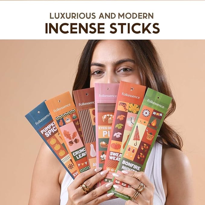 Folkulture Incense Stick | Set of 6 (120) Fall Incense Sticks with 45 Mins Burn Time | Organic Fall Scents for Home | Pumpkin Spice Insence-Sticks for Fall Essentials, Non Toxic Vanilla Iscents