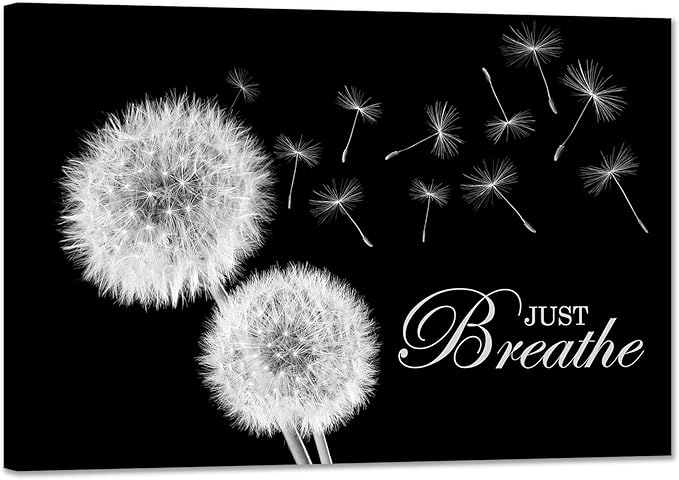 SKASNFAI Zen Wall Decor Motivation Dandelion Just Breathe Canvas Print Artwork Motivation Positive Wall Art for Inspirational Quotes Yoga Room (16L x 24W)