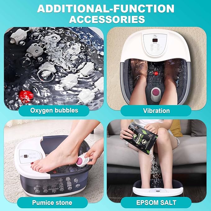 Foot Spa Bath Massager with Heat, Foot Bath with 22 Massage Rollers, Temperature Control, Jets, Bubbles, Epsom Salt and Vibration. Foot Soaking Tub for Relaxation - Grey