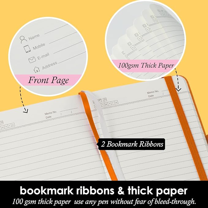 Small Journal Notebook, 3 Pack Mini Pocket Notepads with Pen for Work Writing, Small Leather Note Book Note Pad with 100GSM Premium Paper, No Bleed, 3.7" x 5.7", Orange