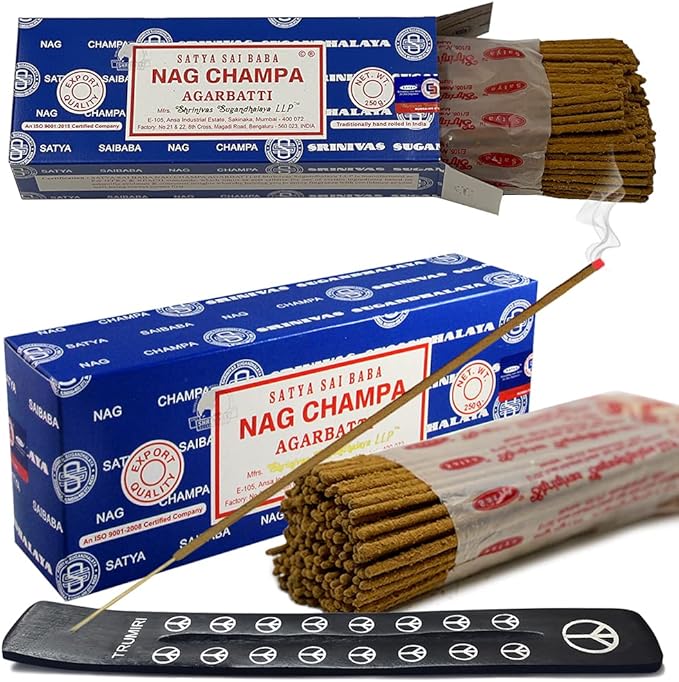 TRUMIRI Incense Stick Holder Bundle with Satya Sai Baba Nagchampa 250g Incense Sticks - Pack of 2 (Approx 500 Sticks)