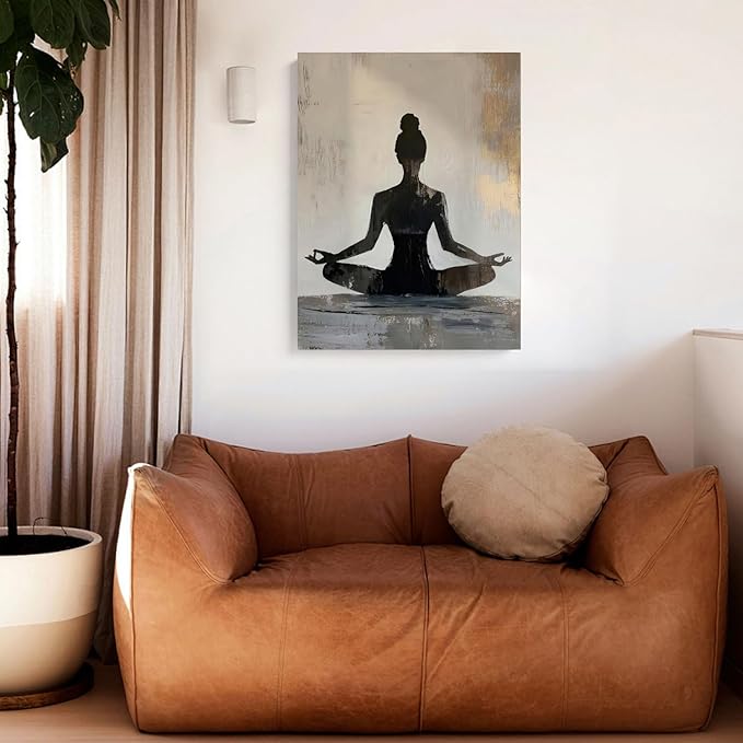 GELDSTEI Framed Zen Wall Art, Modern Yoga Girl Canvas Painting, Tranquil Meditation Wall Decor, Spiritual Aesthetic Picture, Calming Mindfulness Poster Prints for Living Room Spa Yoga Studio 16"x24"