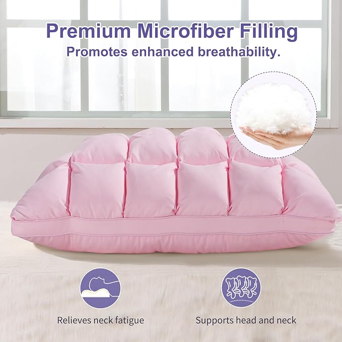 YOUR MOON Super Support Soft Down-Alternative Pillow Standard Size, Fluffy Soft Luxury Hotel Gel Sleeping Pillows, Bed Pillows for Side Sleepers(Pink)