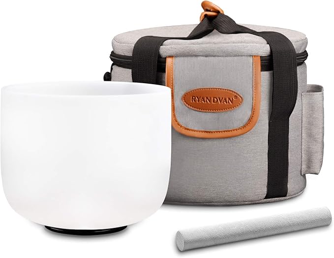 RYAN DVAN 8” A Note Frosted Third Eye Chakra Crystal Singing Bowl with Sound Bowl Case and Suede Striker for Promotes Peace Chakra Healing and Mindfulness
