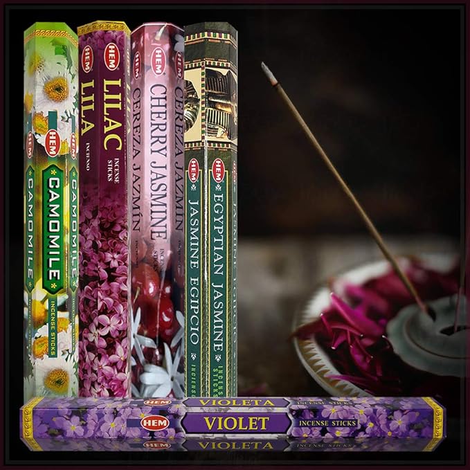 TRUMIRI Incense Sticks Variety Pack #13: 5 Fragrances (Egyptian Jasmine, Cherry Jasmine, Lilac, Camomile, Violet) - 100 Sticks (20 of Each) with Holder