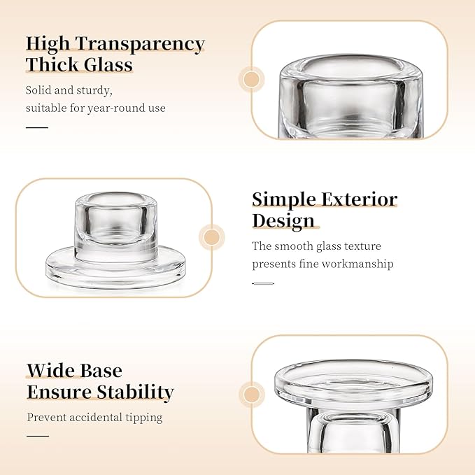 Glasseam Glass Tapered Candlestick Holders: Small Taper Candle Holders Set of 4 Clear Candle Sticks Holder for Table Centerpiece Short Modern Candle Holder for Wedding Christmas Home Decoration