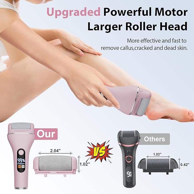 Electric Callus Remover for Feet, Rechargeable Portable Electronic Foot Callus Remover 2-in-1 Wet/Dry Foot Scrubber Electric Toot File for Hard Cracked Dry Dead Skin(Pink)