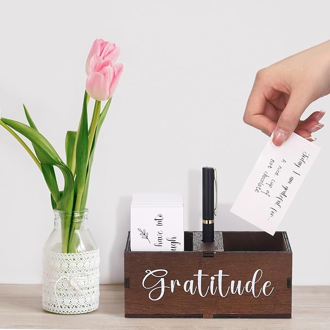 Clabby Gratitude Jar Thanksgiving Gifts Include 200 Cards 1 Pen 1 Blessing Jar Wood Box Practice Thankful Appreciation Gratitude Note Cards Kit for Families Friends Employee Coworkers(Dark Brown)