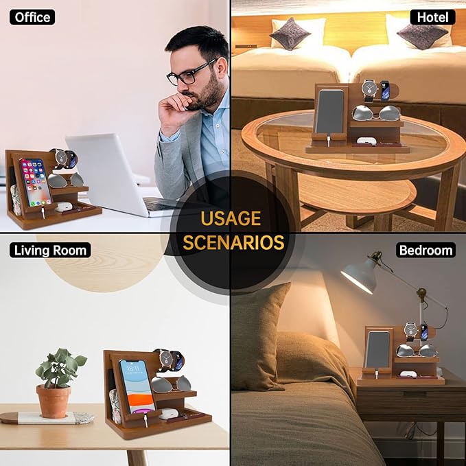 Mens Gifts Ideas Nightstand Organizer for Men Wood Phone Docking Station for Dad Father Boyfriend Husband Grandpa Birthday Gift for Mens Christmas Day Presents
