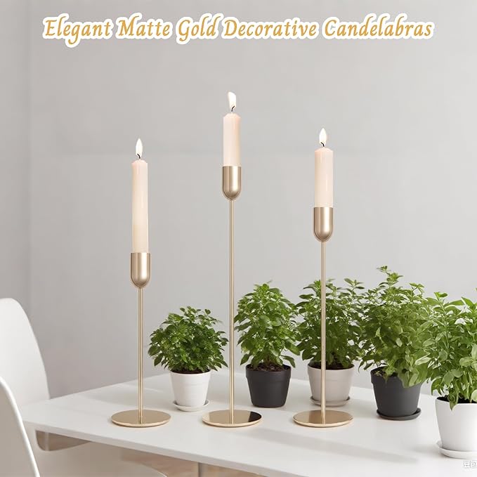 18 PCE Glod Candle Holders Set, Vintage Taper & Pillar Candle Sticks for Wedding, Dining Table, Fireplace Mantel, Elegant Home Decor, Housewarming Gift, Festive Centerpiece