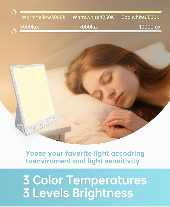 Light Therapy Lamp,10000 Lux UV-Free Full Spectrum Touch Control Daylight Lamp for Home & Office Use,3 Timing & 3 Mode Sunlight Lamp Settings with Memory