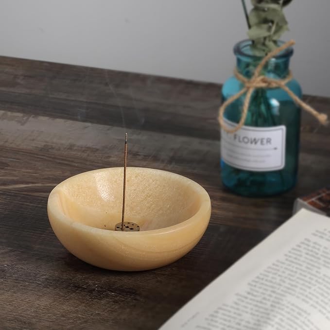 Koville Mexican Natural Onyx Incense Holder, Incense Holders for Sticks, Sturdy Incense Burner Ash Catcher, Ideal for Meditation, Relaxing, Easy to Clean(Mexico Onyx)