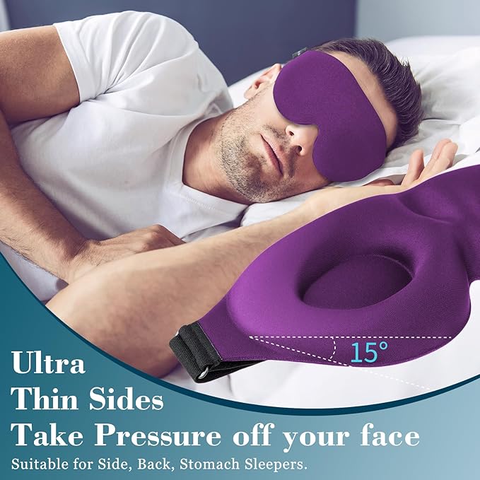 ZGGCD Sleep Mask for Side Sleeper, Light Blocking Sleeping Eye Mask for Women Men, 3D Contoured Cup Night Blindfold, Luxury Eye Cover Eyeshade with Adjustable Strap for Travel, Nap, Purple