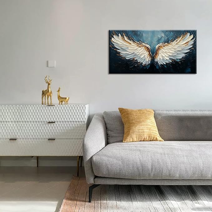 ZESTRILIA Angel Wings Wall Art Blue Oil Painting Reproduction Print Modern Abstract Canvas Paintings Waterproof Artwork Picture for Living Room Bedroom Home Office Kitchen Décor (20x40inch)