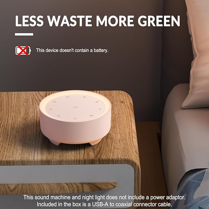 Kipcush Sound Machine & Night Light for Adults, Baby, Kids. White Noise Machine with 20 Soothing Sleep Sounds. Small Size & Portable Design for Bedroom, Office, Travel. Favorites Buttons, Timer(Pink)