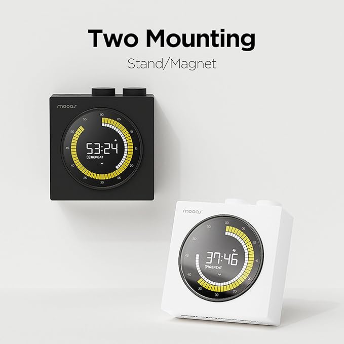 mooas Time Loop Digital Visual Timer, Rechargeable Wireless, LCD Large Display, Portable, Visual Timer, Brightness Adjustment, Count Up/Down, Pomodoro Timer for ADHD, Study, Home Schooling (White)