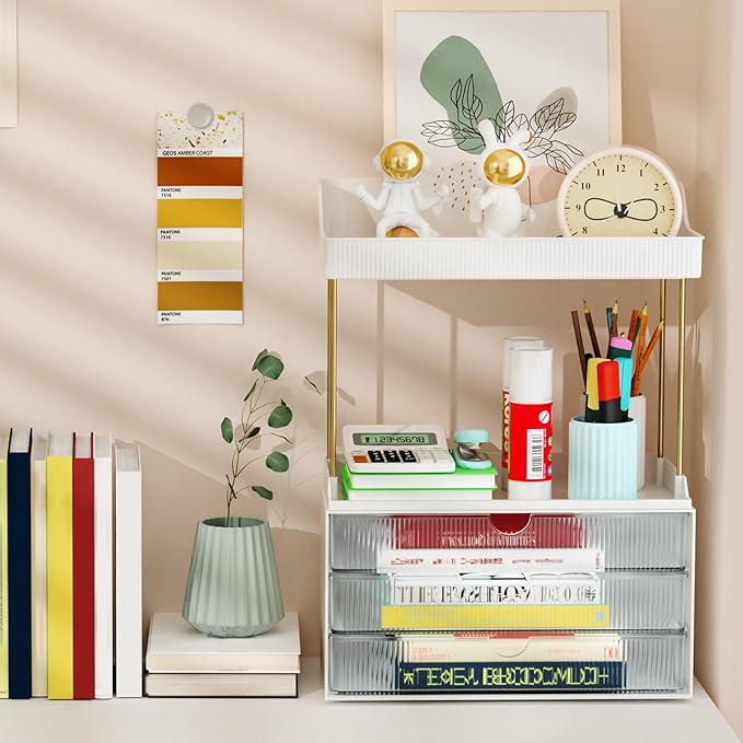 2 Sets Makeup Organizer – 5 Tier Bathroom Organizers and Storage, Versatile Perfume Vanity Organizer, Ideal for Cosmetic, Large Skincare, Face Mask, Office Supplies, Clear