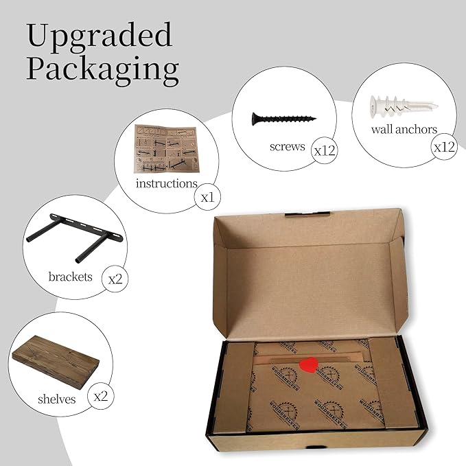 BGMG Wood Floating Shelves for Wall 18 inch, Distressed, Rustic Wooden Wall Mount Shelves for Bathroom Living Room Bedroom Kitchen Farmhouse Set of 2-18x6.7x1.25 inch-Distressed Walnut